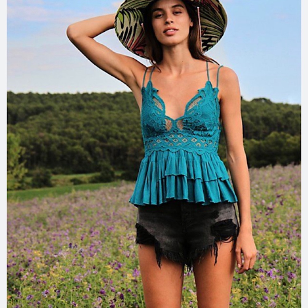 Free People Adella Cami in Teal. Size Small. NWOT